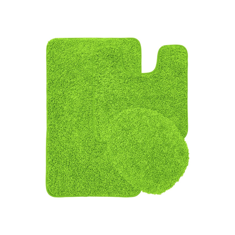 Ensemble de 3 tapis de salle de bain à poils longs Ben & Jonah Layla, tapis de bain, tapis contour, couvercle de toilette standard, antidérapant, couleur unie (lime)