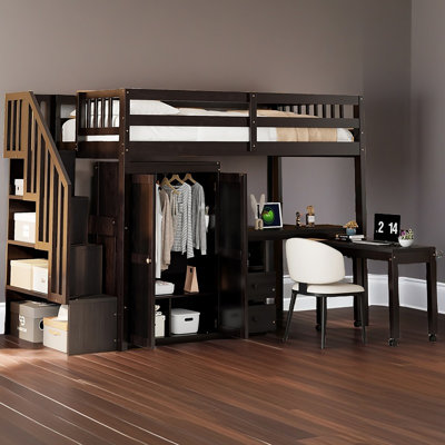 Loft Bed With Stairs, Bookshelf, Drawers, Desk & Wardrobe – Space-Saving Multifunctional Furniture For Kids & Teens