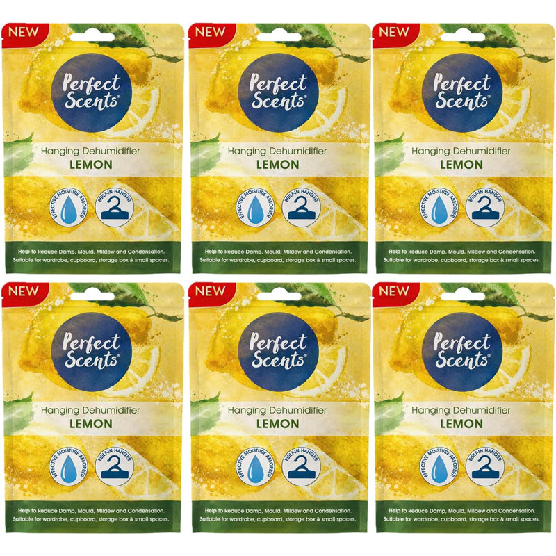 Hanging Moisture Absorber Dehumidifier Fresh Linen Lemon Wardrobe Damp Mould Condensation Remover Closet Storage (Pack Of 6)