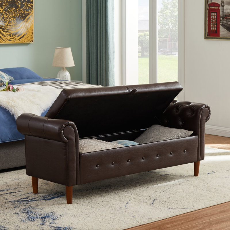 Kilner Faux Leather Upholstered Storage Bench, Brown