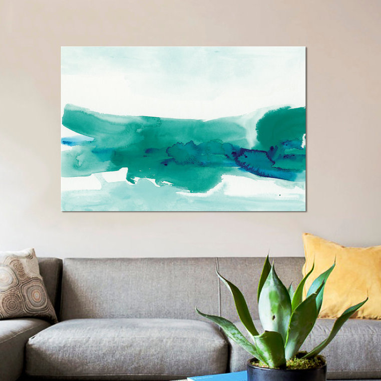 «Teal Coast II», reproduction d'art sur toile tendue, Papier d'art encadré noir, Blanc, H 24 po x l 32 po x P 1 po