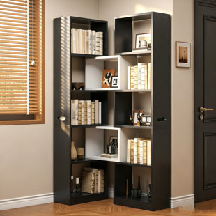 70" Expandable Tall Bookshelf with Sliding Frame,Adjustable Corner Display Shelf,Space-Saving for Home Office,Living Room,Bedroom (Width 39.4"-52.6")