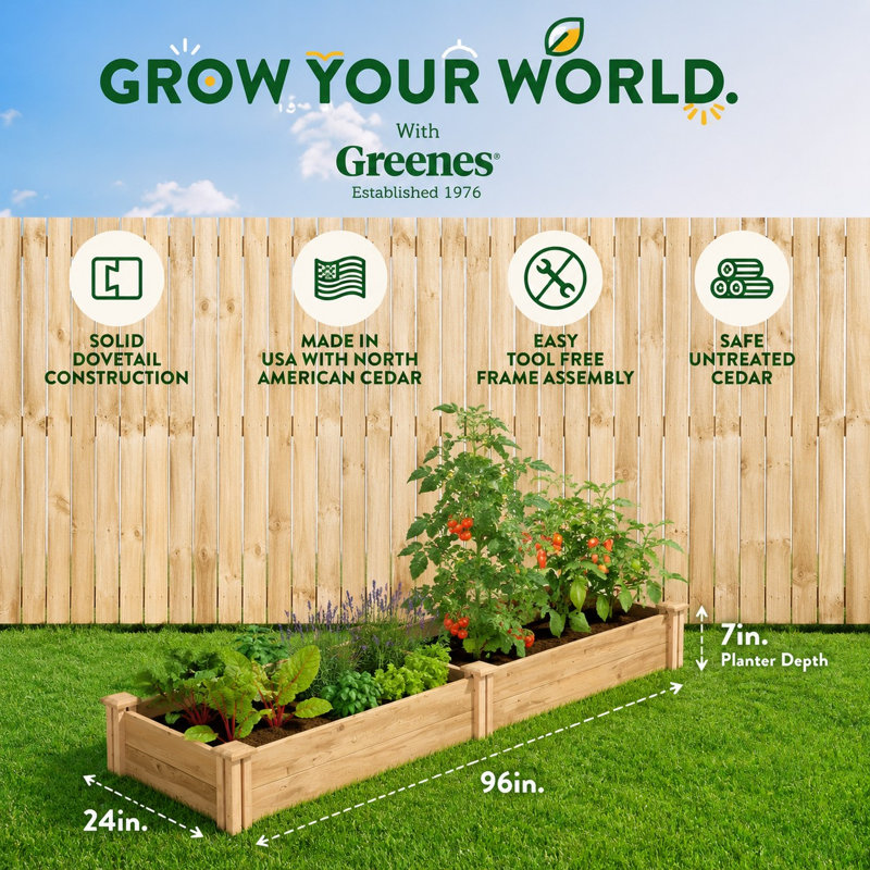 Katsuyoshi Wood Raised Garden Bed, 7" H x 96" W x 24" D, Cedar