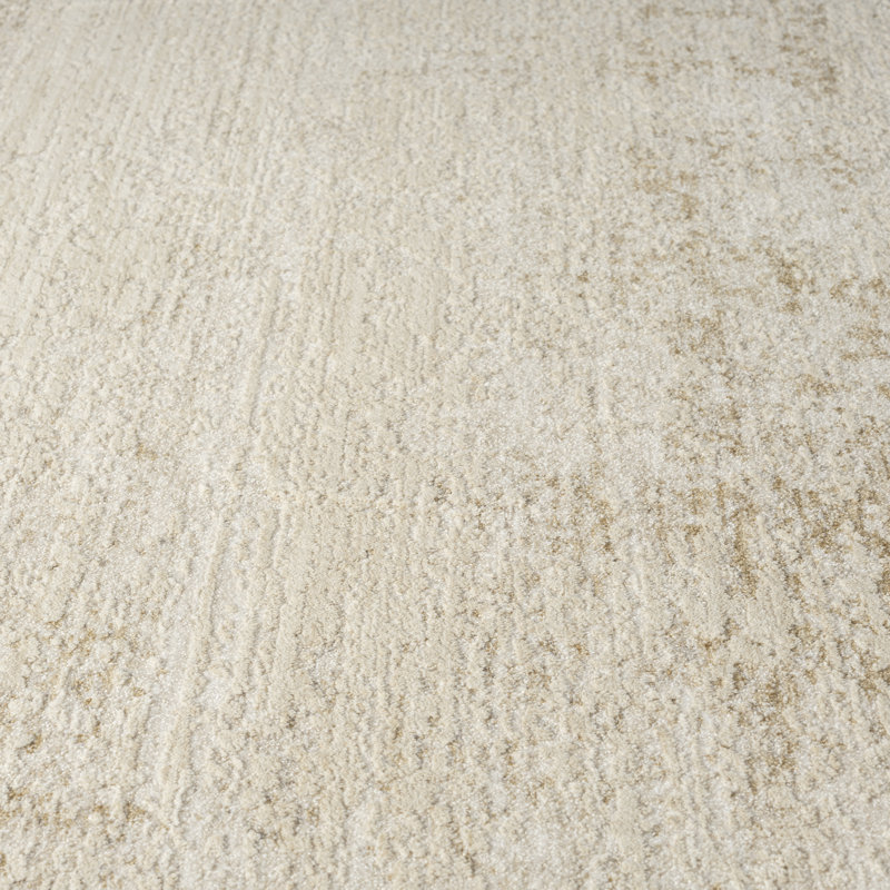 Abstract Modern High-Low/Carved Polyester Area Rug, Cream/Gold, Rectangle 2' x 3', Beige