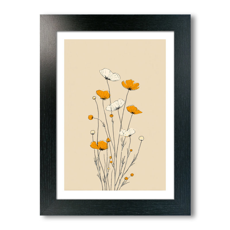 Scandinavian Botanical Wall Art - Giclee Art Print of Six Wildflowers in Soft Beige and Orange, Home Decor Fine Art Illustration 1 Piece Wall Art
