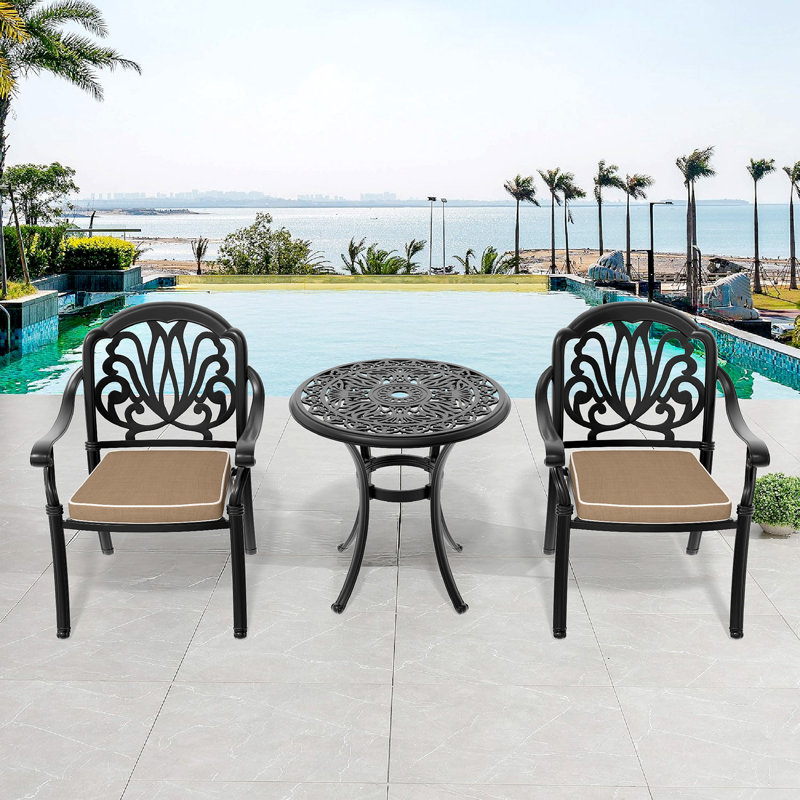 Cast Aluminum Patio Furniture  With Black Frame And  Seat Cushions In Random Colors