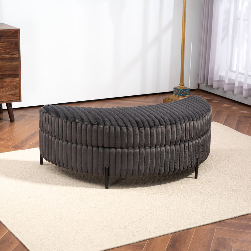 Grand repose-pieds rembourré avec rangement demi-lune, Imitation fourrure gris anthracite