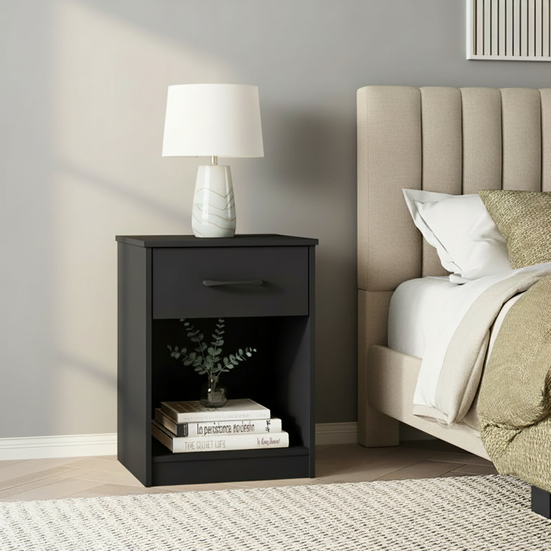 Black, Minimalist Bedside Table With Single Drawer Design. Ideal For Small Homes And Apartments., Black