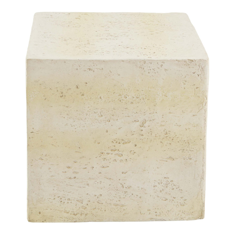 Table d'appoint carrée MGO brun clair clair, table de bout d'appoint texturée en faux travertin, conception pré-assemblée non-KD, capacité de charge de 80 lb, tabouret multi-usage intérieur et extérieur
