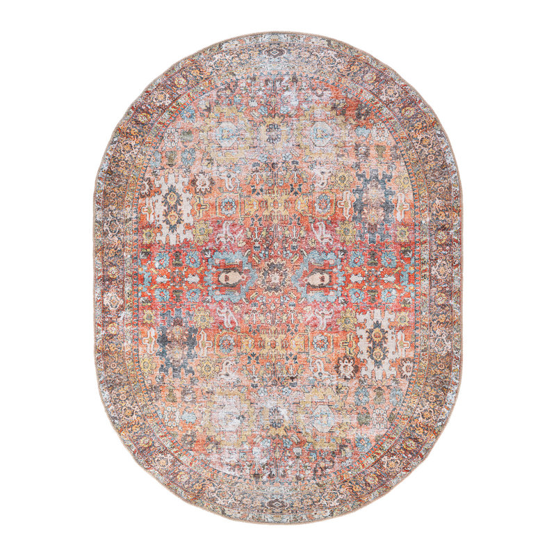 Tapis antidérapant transitionnel délavé à la machine, 5' x 7' Oval