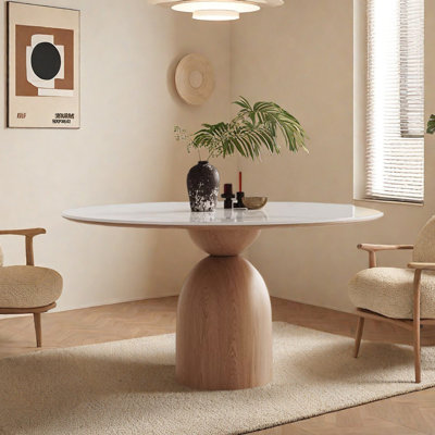 Rock slab toptable ash wood base round table