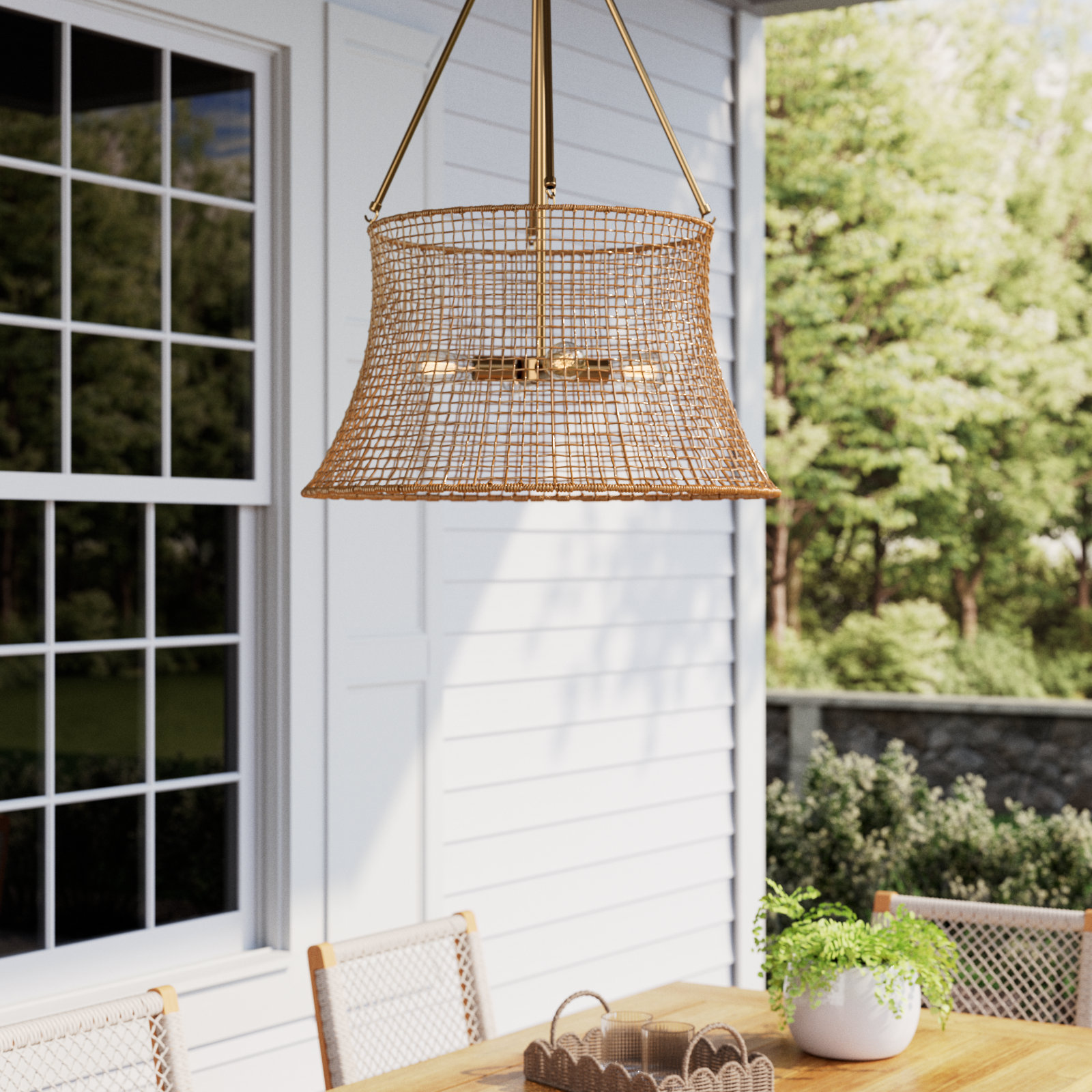 Outdoor Metal Chandelier, Burnished Brass