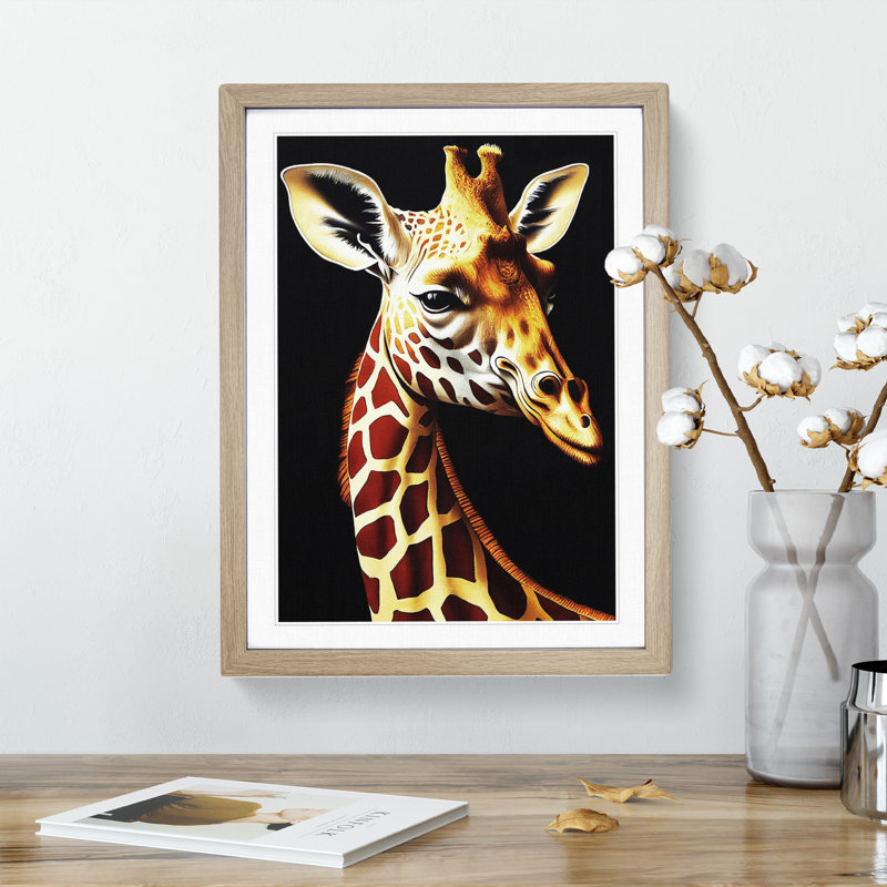 Pretty Giraffe - Single Picture Frame Print, 46cm H x 34cm W x 2cm D, Oak Framed