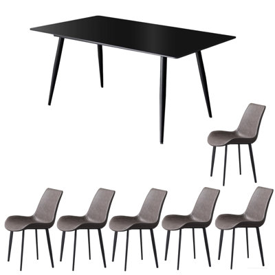 Modern minimalist black rock plate dining table