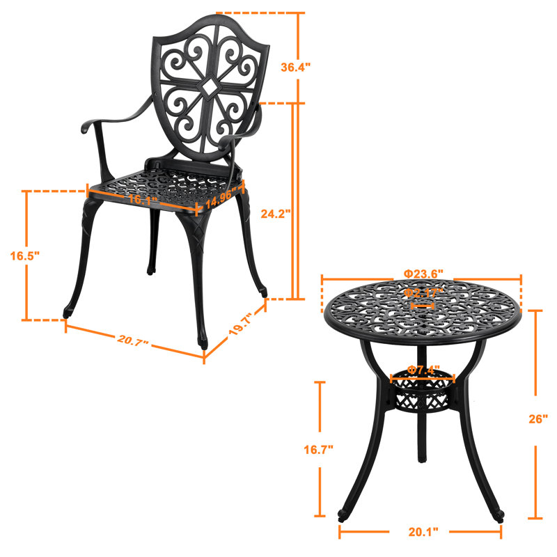 Aleah 3-Piece Cast Aluminum Bistro Set with Umbrella Hole