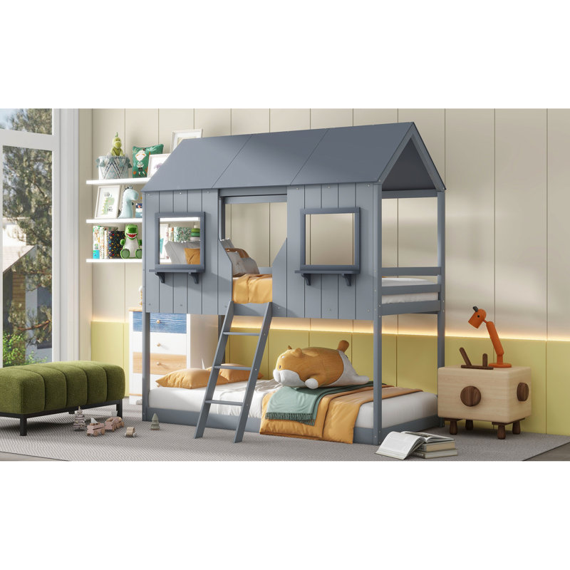 Grey Solid Wood Bunk Bed With Twin Over Configuration In - Built To Last