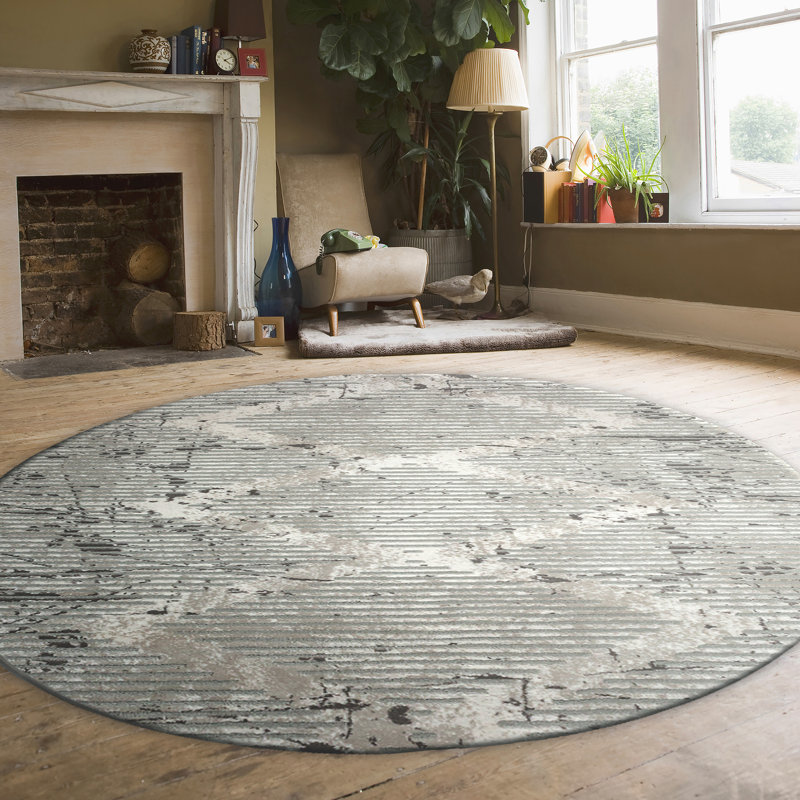 Davide Gray Geometric Area Rug – Modern Transitional Design, Soft High-Low Texture, Round 7'10"