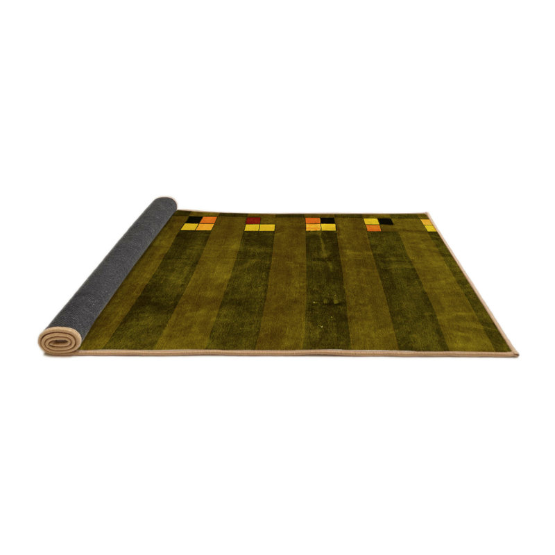 Tapis oriental tissé à la machine en jaune / brun / vert, Rond 6 pi