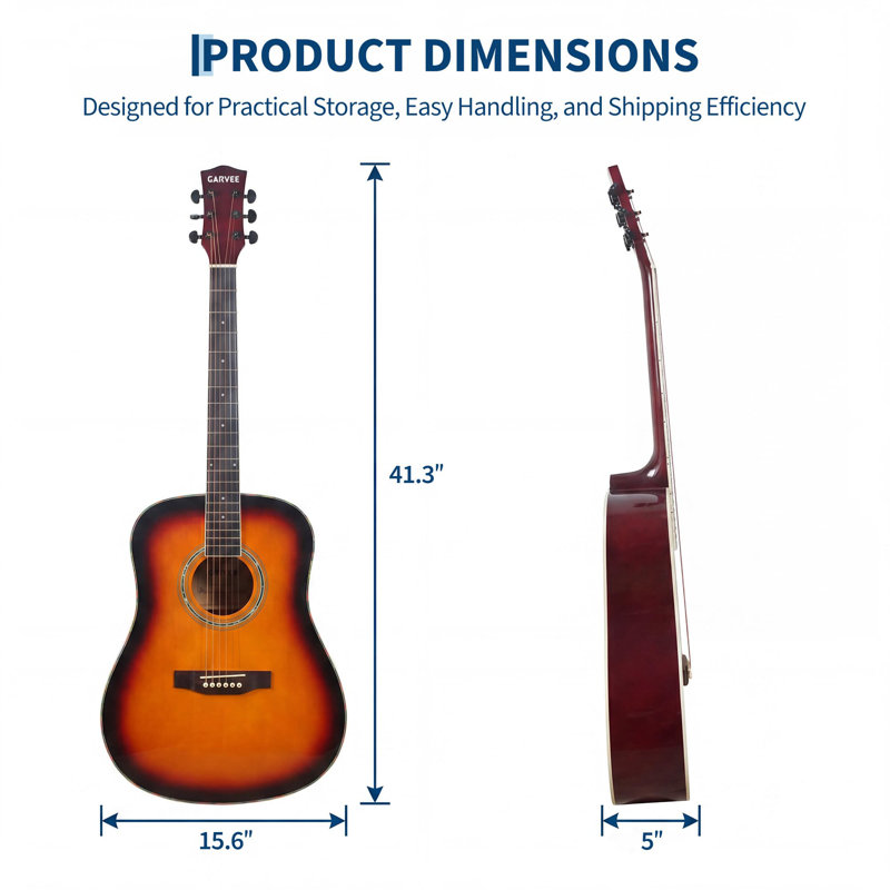 Ensemble de guitare acoustique de 41 pouces, guitare folk pour débutants, Sunset, Sunset