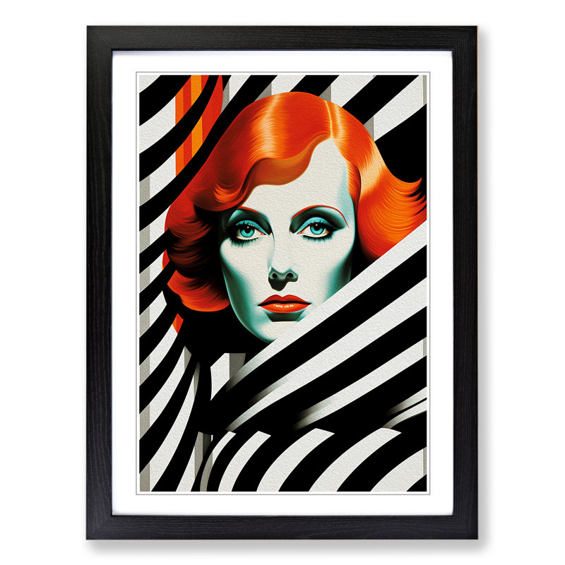 Woman With Red Hair Op Framed Print, Black, 46cm H x 34cm W x 2cm D