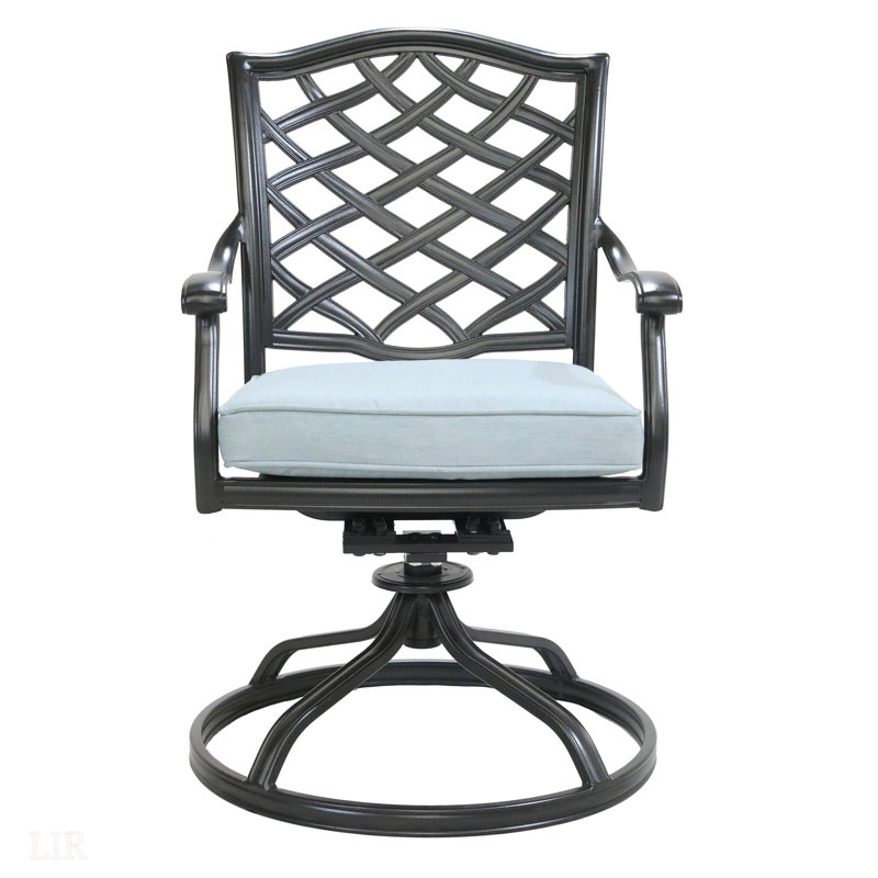 Ensemble repas 5 pièces en aluminium avec 4 chaises berçantes pivotantes en aluminium, Bleu clair