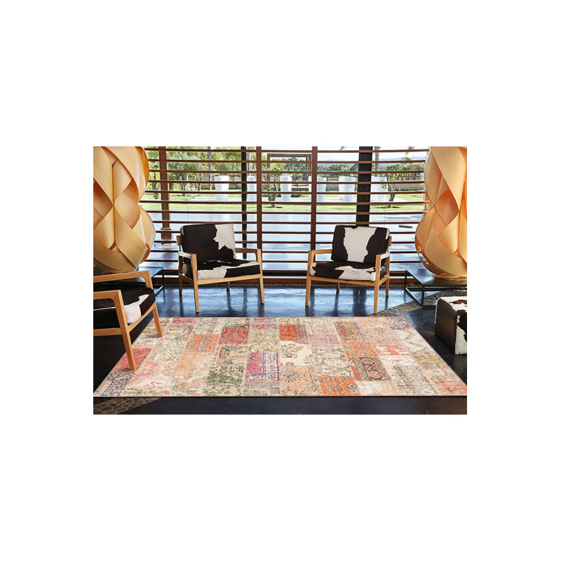 Tapis rose lavable à la machine à motif géométrique, Tapis de couloir 3 pi 3 po x 9 pi 10 po