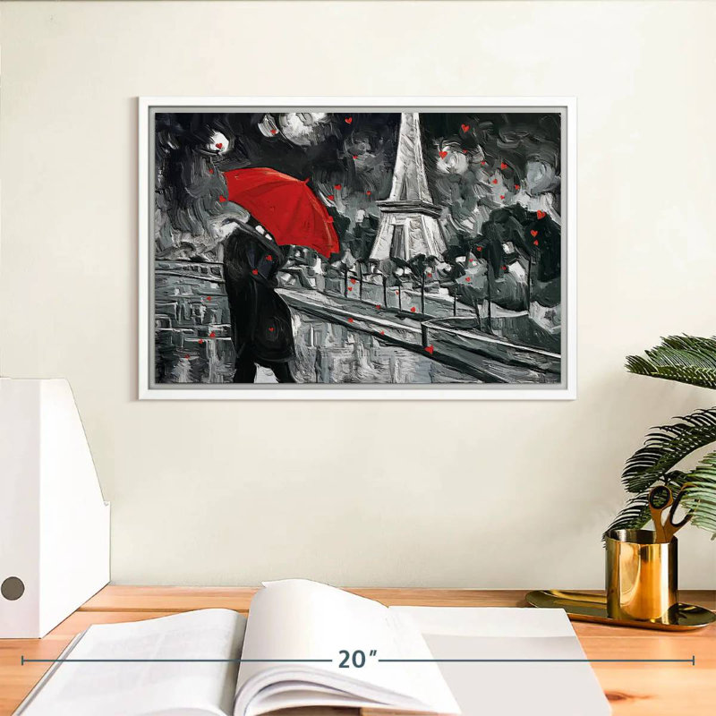 Paris Night Couple Pop, Cadre flottant blanc, 13 po x 9 po