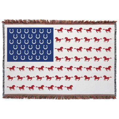 Let Freedom Rein Patriotic Horse Fringe Throw Blanket – American Flag Western Decor, USA Horse Throw, Rustic Americana Blanket for Sofa, Couch, Bed, 4th of July Home Gift