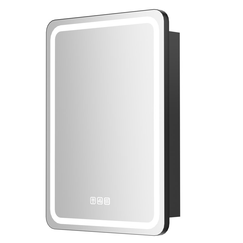 20 in. W x 28 in. H Rectangular Iron Medicine Cabinet with Mirror, Dimmable Flowing Lights, Defogger, Outlet & USB, Right