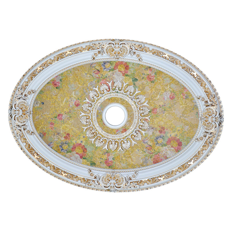 Plafonnier ovale floral, Blanc / Doré