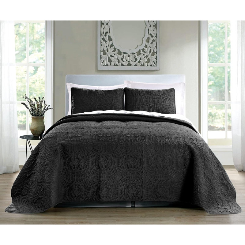 Ensemble de courtepointe double / grand - couvre-lit surdimensionné - couvre-lit léger en microfibre douce pour toutes les saisons - 3 pièces comprenant 1 courtepointe et 2 taies décoratives, motif géométrique