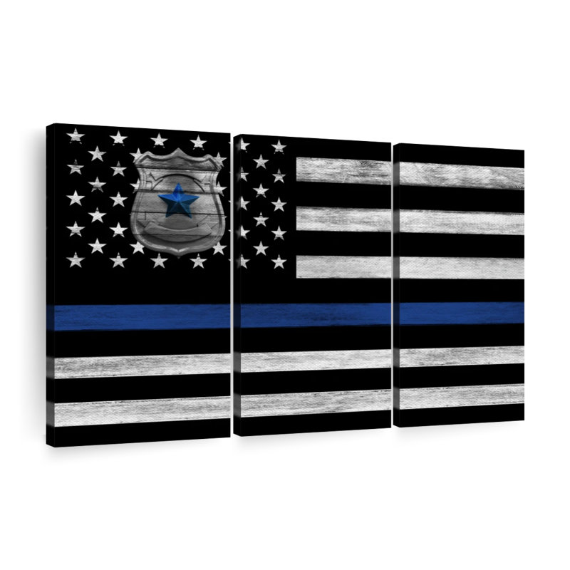 Police, ligne bleue, drapeau des États-Unis sur toile, ensemble de 3 pièces, H 20 po x l 33 po x P 1,25 po