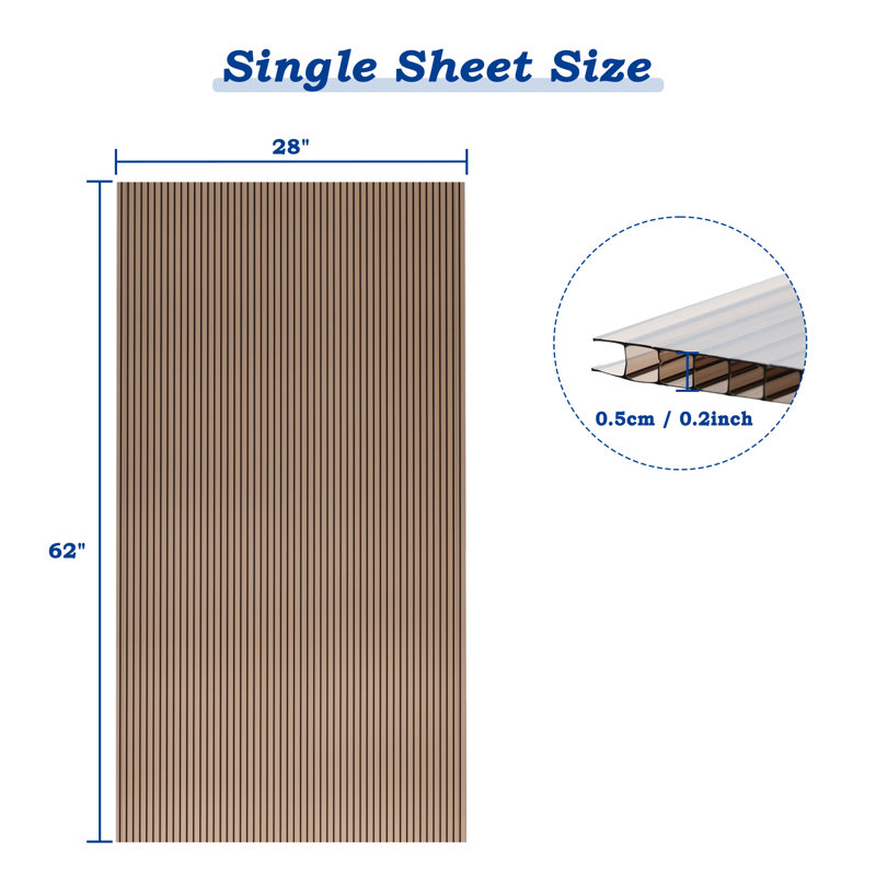  Aoodor 6 Pcs Polycarbonate Panel Cover, 62 x 28 x 0.2 Inch, Brown, 0.2" H x 62" W x 28" D