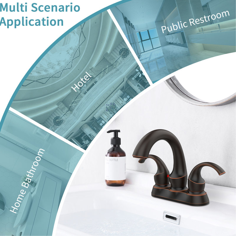4-Inch Bathroom Faucet Oil Rubbed Bronze, 2 Handles With Aerator, Pop-Up Drain And Supply Hose Package Of Components Provision Hoses