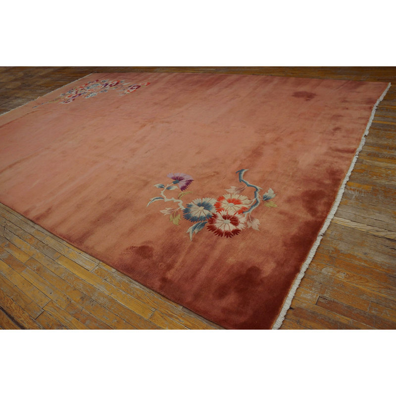Antique Art Deco Large Room Size Wool Peach Rug
