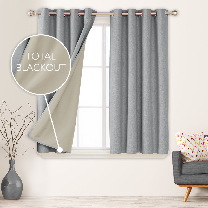 Lythrodontas Faux Linen Total Blackout Curtain Panels, 52" W x 54" H, Dark Gray