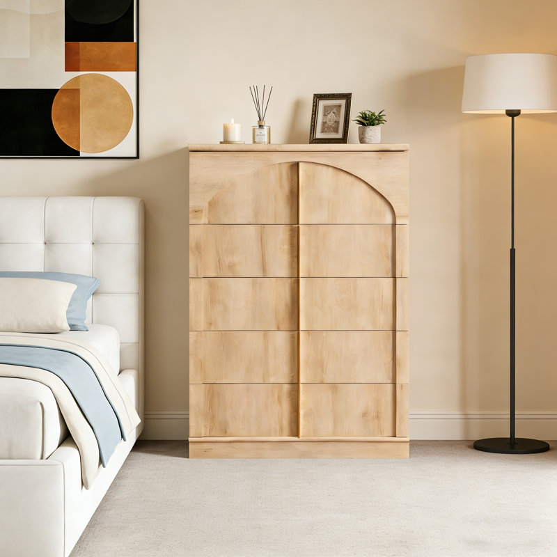 Modern 31.3'' W 5 - Drawer Dresser, Wood Chest Of Drawers For Bedroom, Tan