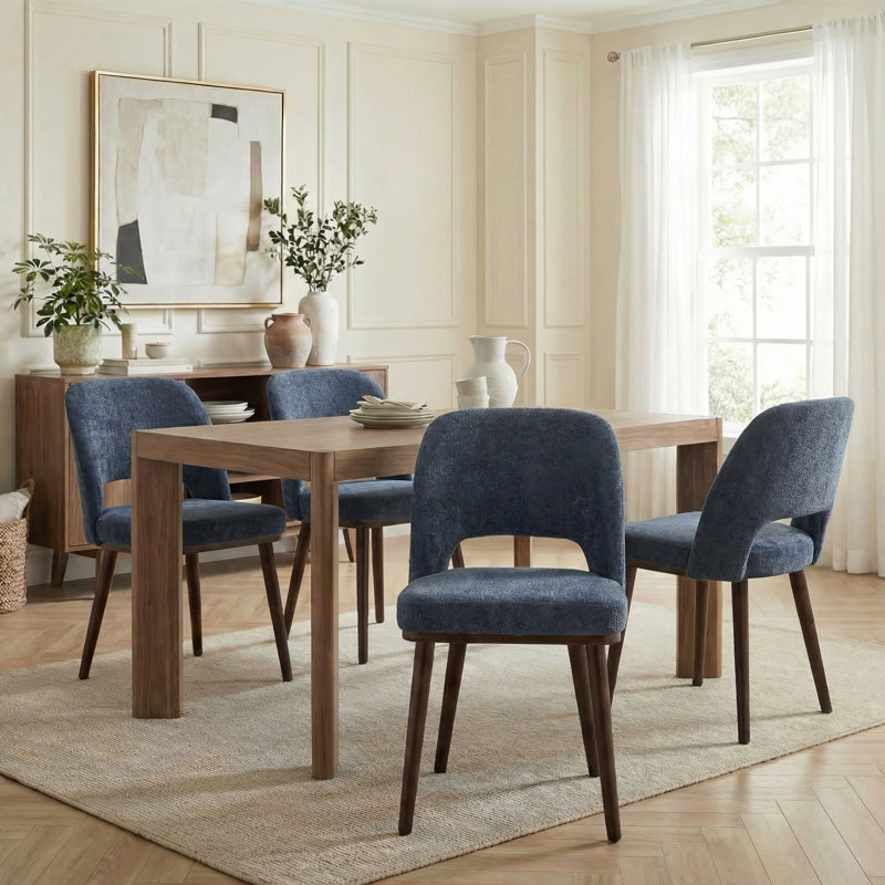 Chaise de salle à manger rembourrée Mason avec pieds en bois massif (ensemble de 4), 4, Bleu