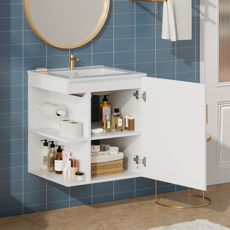 Wall Mounted Bathroom Cabinet With Side Cabinet Combo And Sink, White