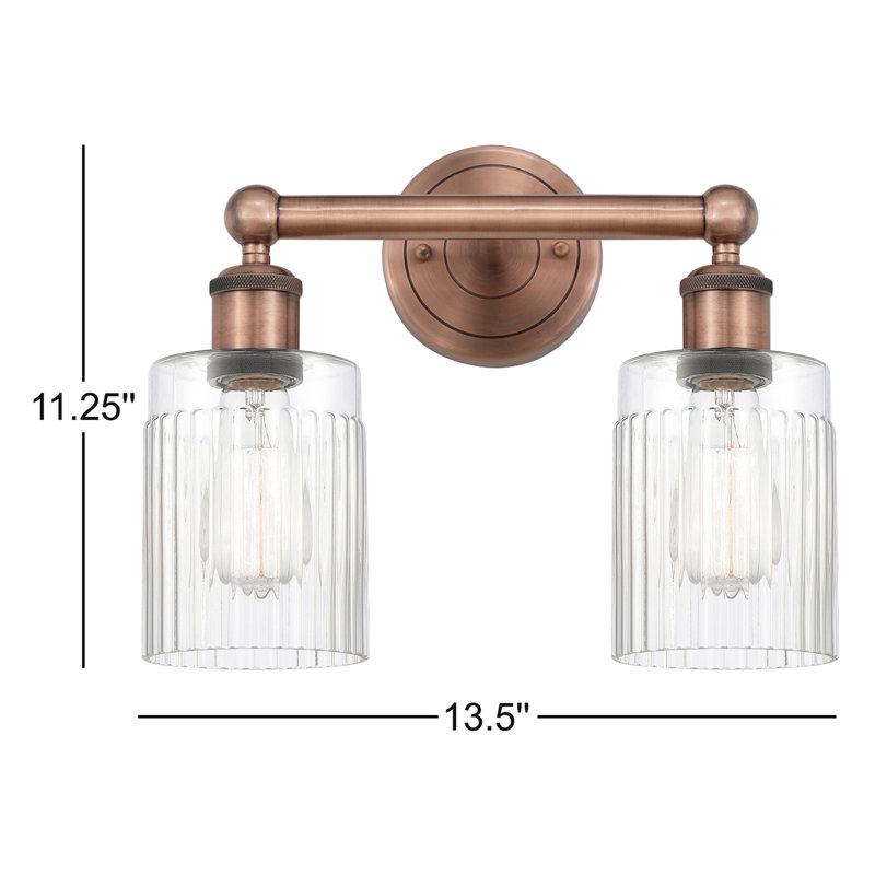 Kamena 13.5" W 2-Light Dimmable Vanity Light, Clear, Antique Copper