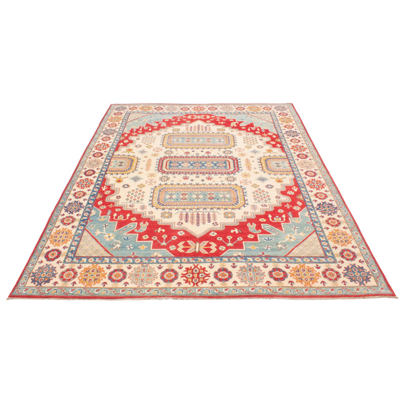 Tapis rouge en laine noué à la main de conception unique 9 pi 0 po x 12 pi 1 po Lietz