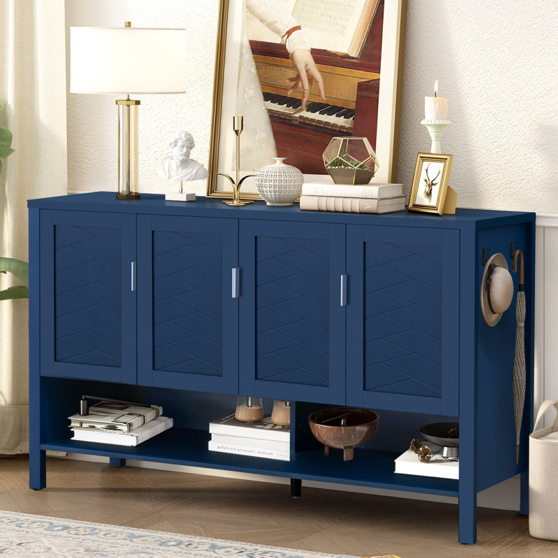 Rivelle Modern Storage Sideboard with 4 Doors and Adjustable Shelves, Navy Blue
