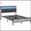 Base de lit double avec tête de lit, base de lit tapissier avec lumières DEL, station de charge, lattes en acier, assemblage silencieux et facile, pas de sommier tapissier, gris ciment-1124848246