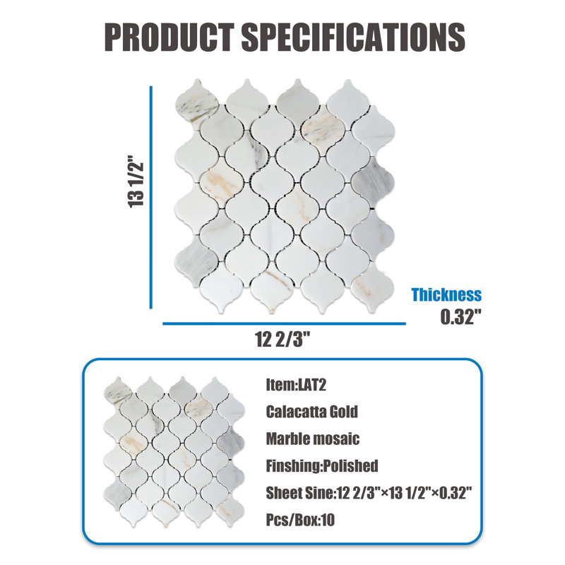 2.5" x 3" Marble Arabesque Mosaic Wall & Floor Tile, Cream Marfil/Dark Emperador/Light Emperador