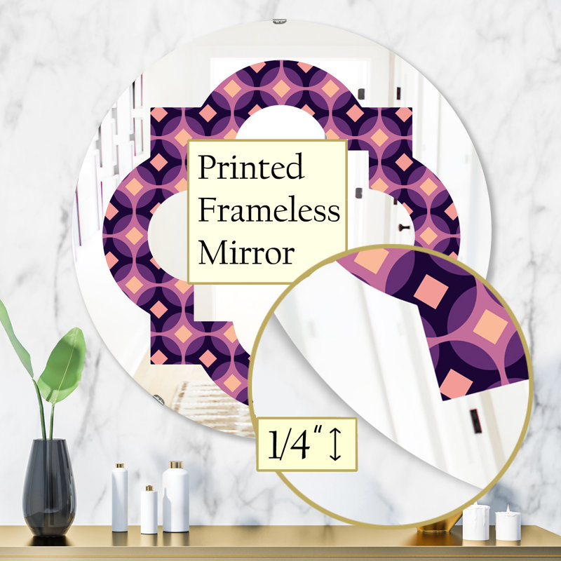Miroir mural quadrilobe éclectique sans cadre, H 31,5 po x l po