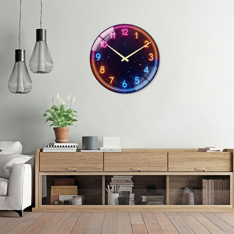Horloge murale numérique à DEL néon avec affichage coloré - Horloge murale moderne en verre de 61 cm (24 po)