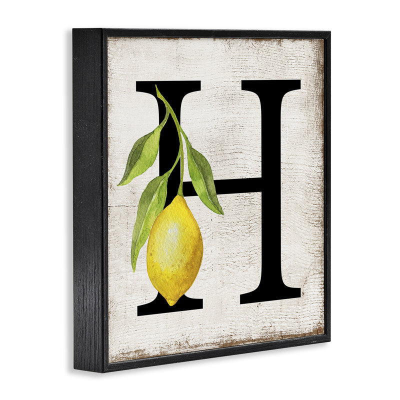 «H with Lemon», estampe numérique par Creatif Belle, H 17 po x l 17 po, Giclée encadrée noir minuit