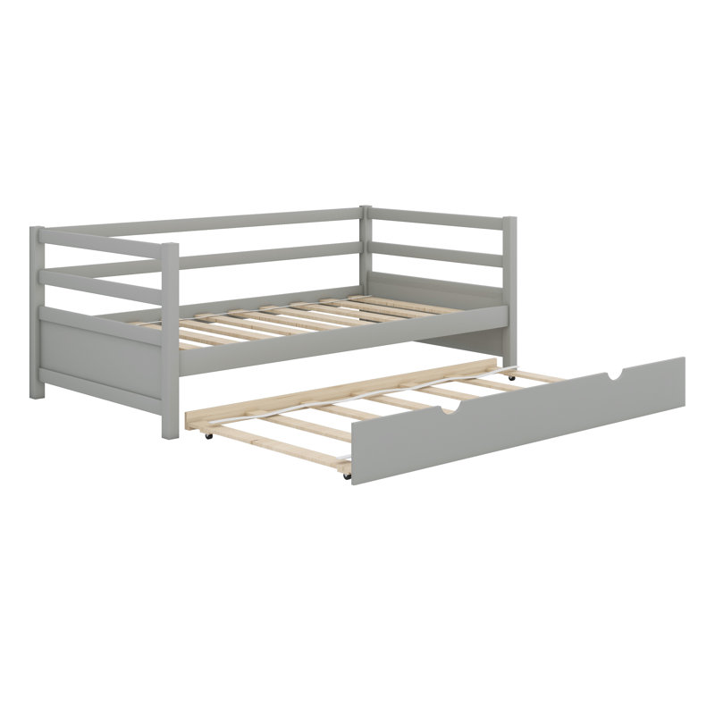 Structure de lit de jour en bois massif avec lit gigogne escamotable, Gris