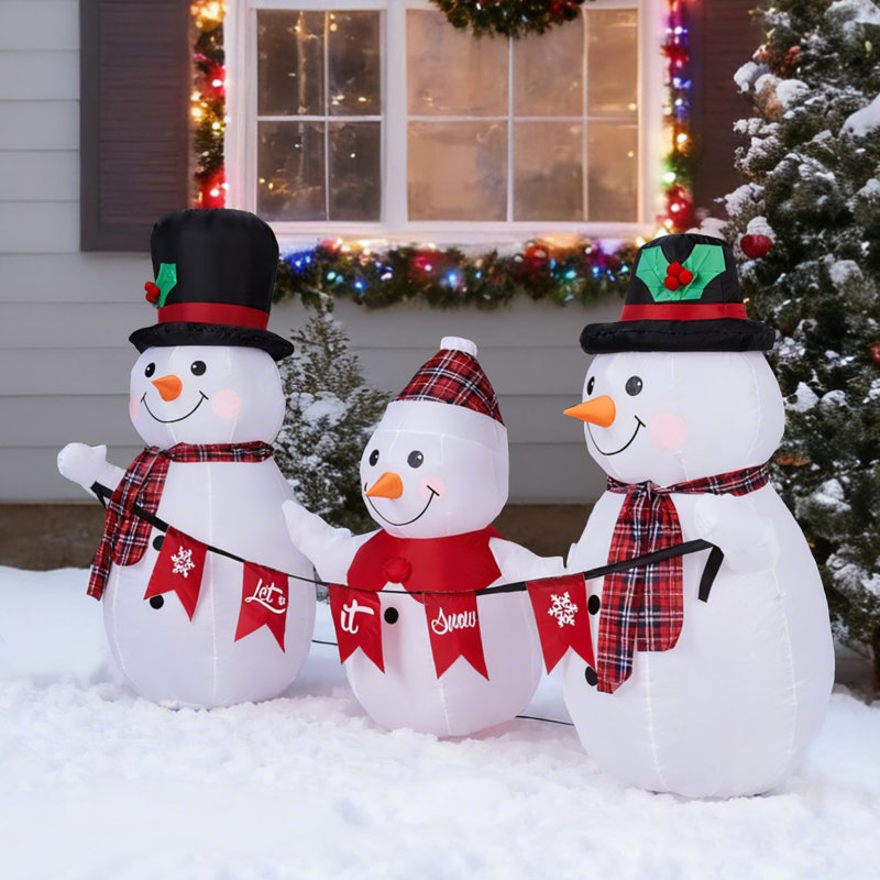 Décoration de Noël famille de bonhomme de neige illuminé 6,2 pi avec bruant