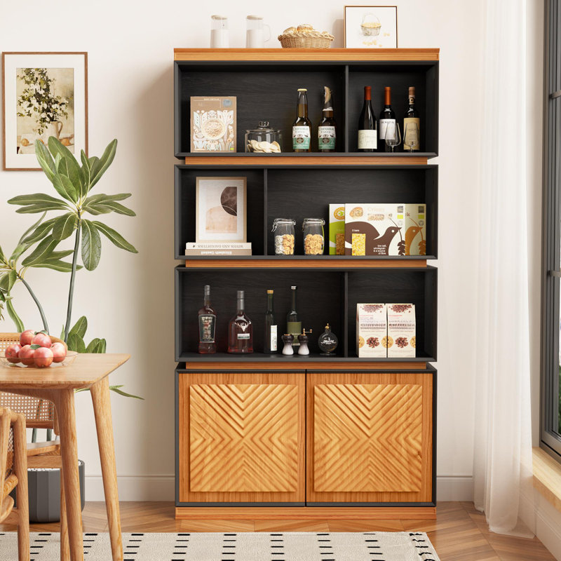70'' Bookshelf  Bookcase With Storage Cabinet Book Shelf With Doors